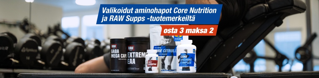 Valikoidut aminohapot Core Nutrition ja RAW Supps -tuotemerkeilt� osta 3 maksa 2
